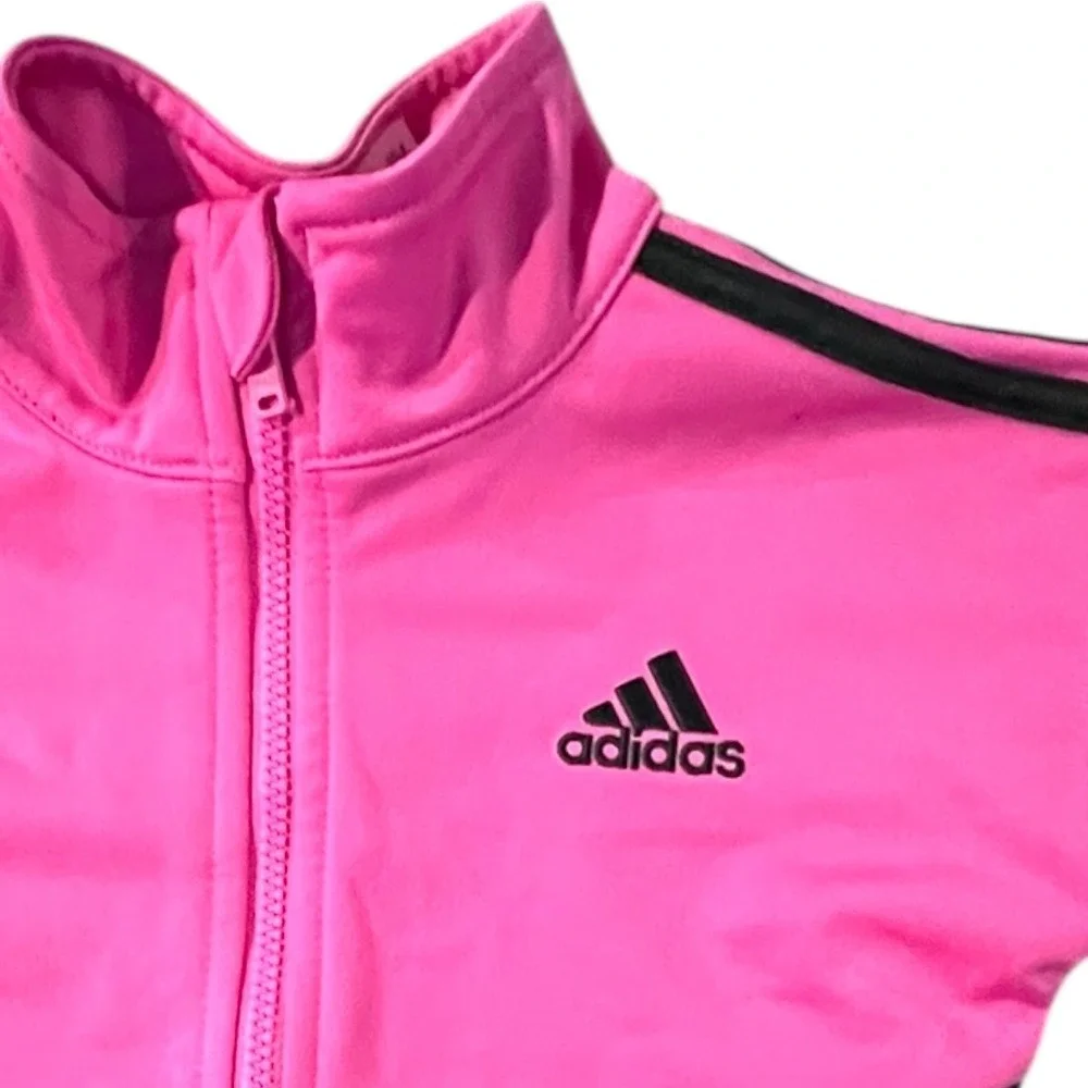Adidas Girls Pink Black 3-Stripe Full Zip Track Jacket - Size 12M